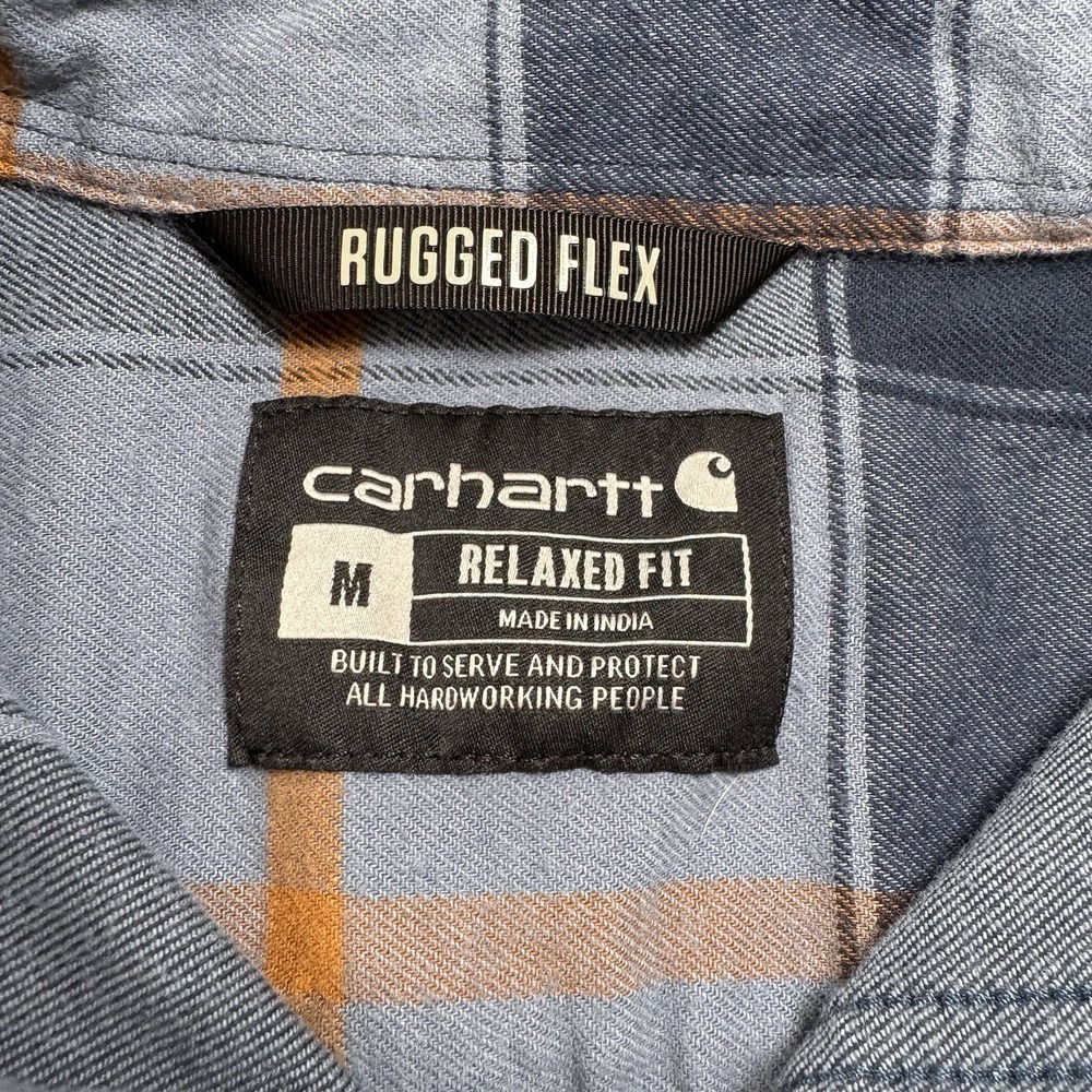 Carthart Size M Rugged Flex Blue Plaid L/S Lightweight Flannel Button Down Top - Picture 4 of 11